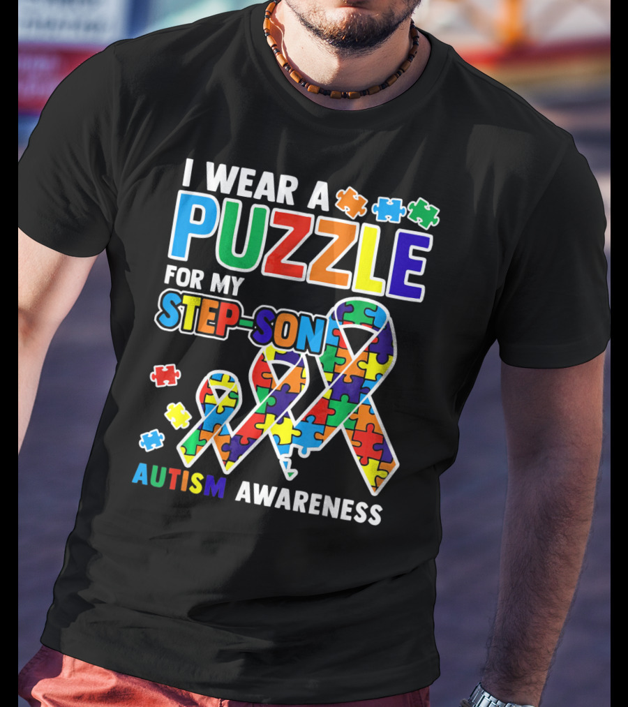 I Wear A Puzzle For My Step-Son Autism Awareness T-Shirt
