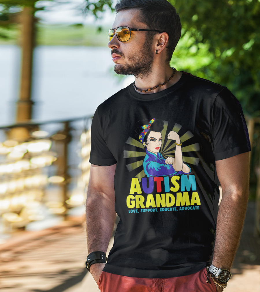 Autism Grandma Love Support Educate Advocate Retro Iconic T-Shirt