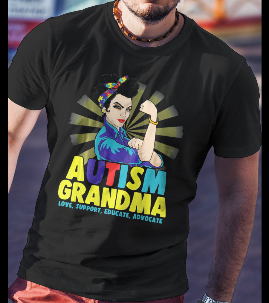 Autism Grandma Love Support Educate Advocate Retro Iconic T-Shirt
