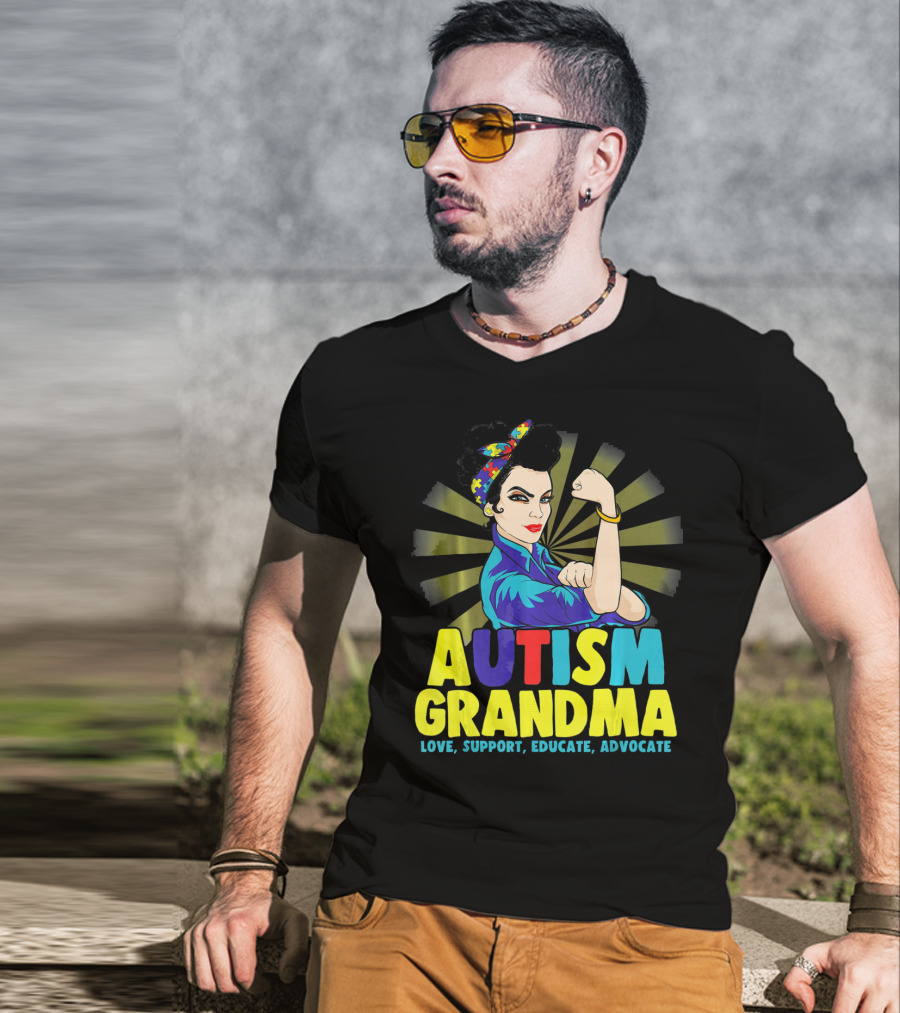 Autism Grandma Love Support Educate Advocate Retro Iconic T-Shirt