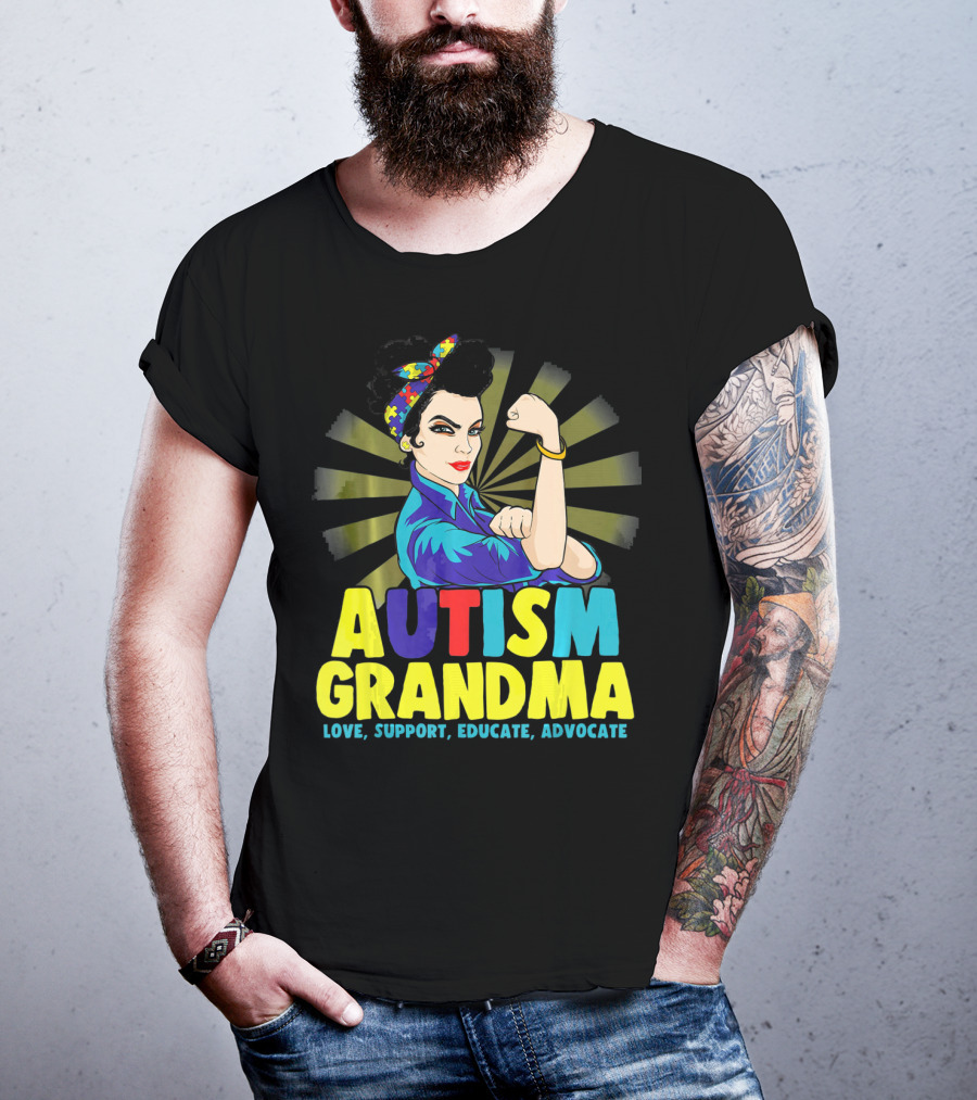 Autism Grandma Love Support Educate Advocate Retro Iconic T-Shirt