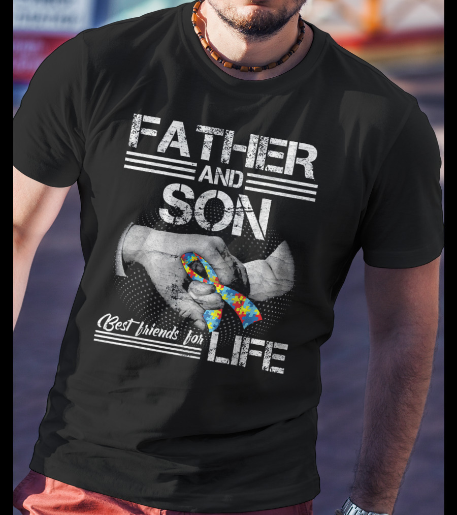 Father And Son Best Friends For Life Autism Puzzle Handshake T-Shirt