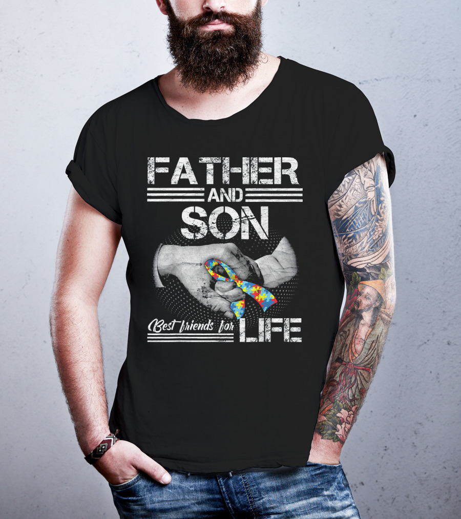 Father And Son Best Friends For Life Autism Puzzle Handshake T-Shirt