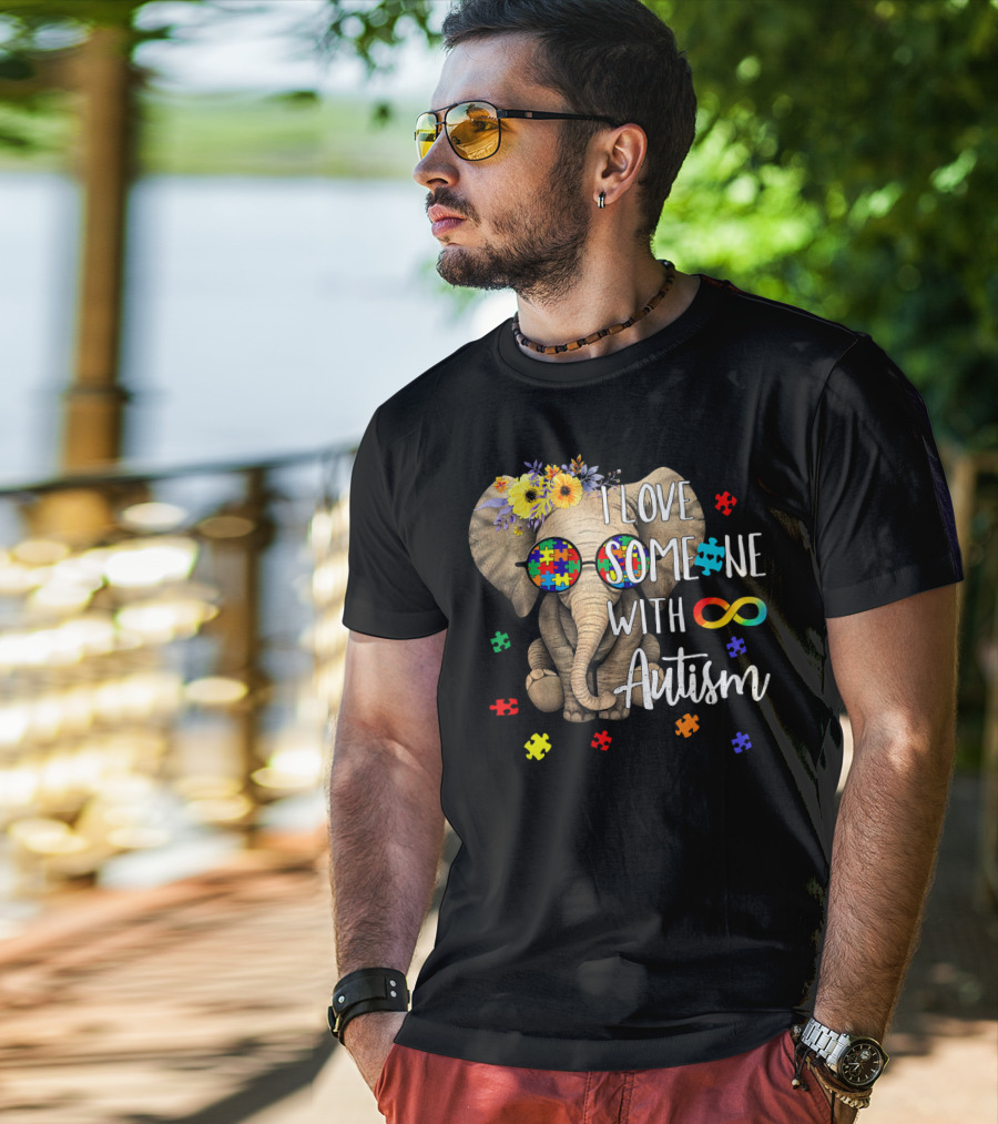 I Love Someone With Autism Hippie Elephant Puzzle Pieces Infinity T-Shirt