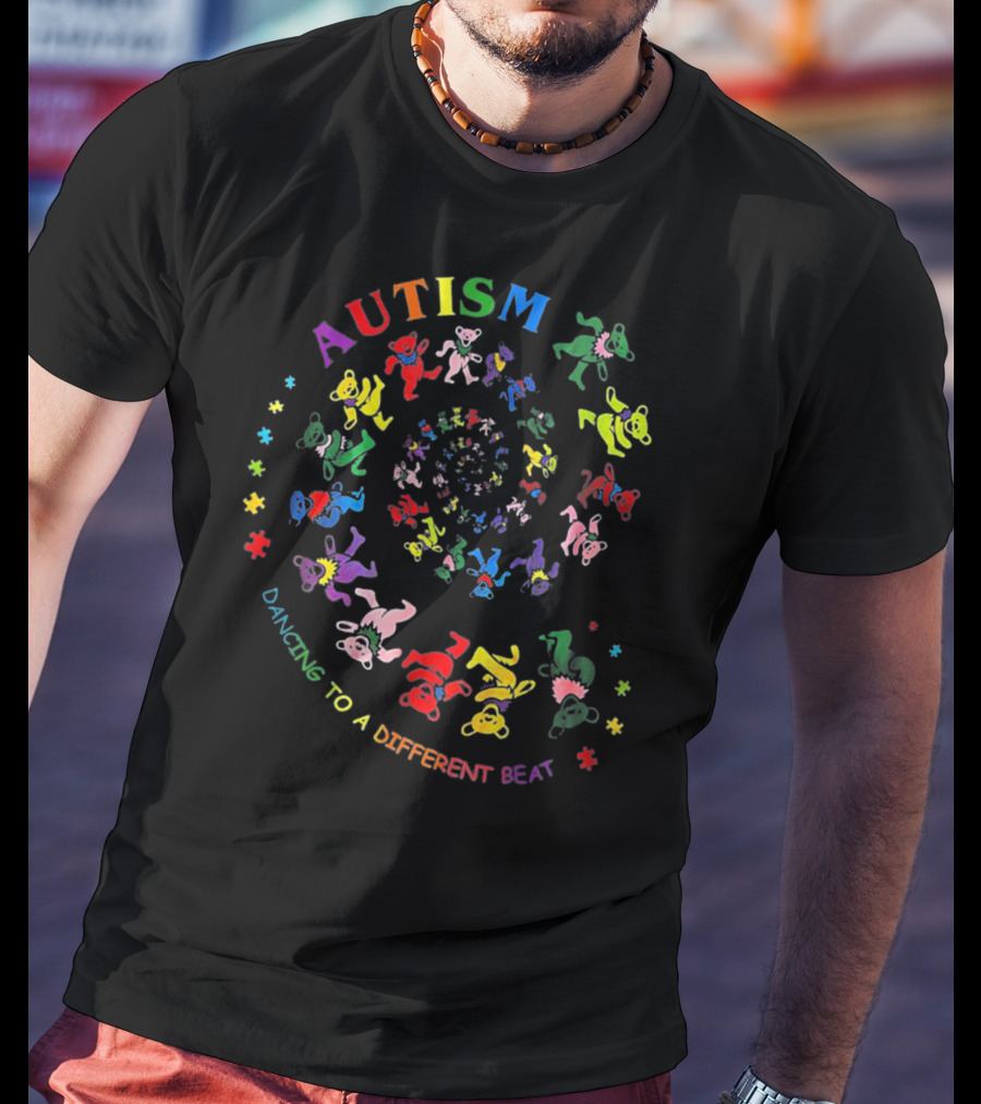 Autism Awareness Dancing To A Different Beat Colorful Spiraled Bears T-Shirt