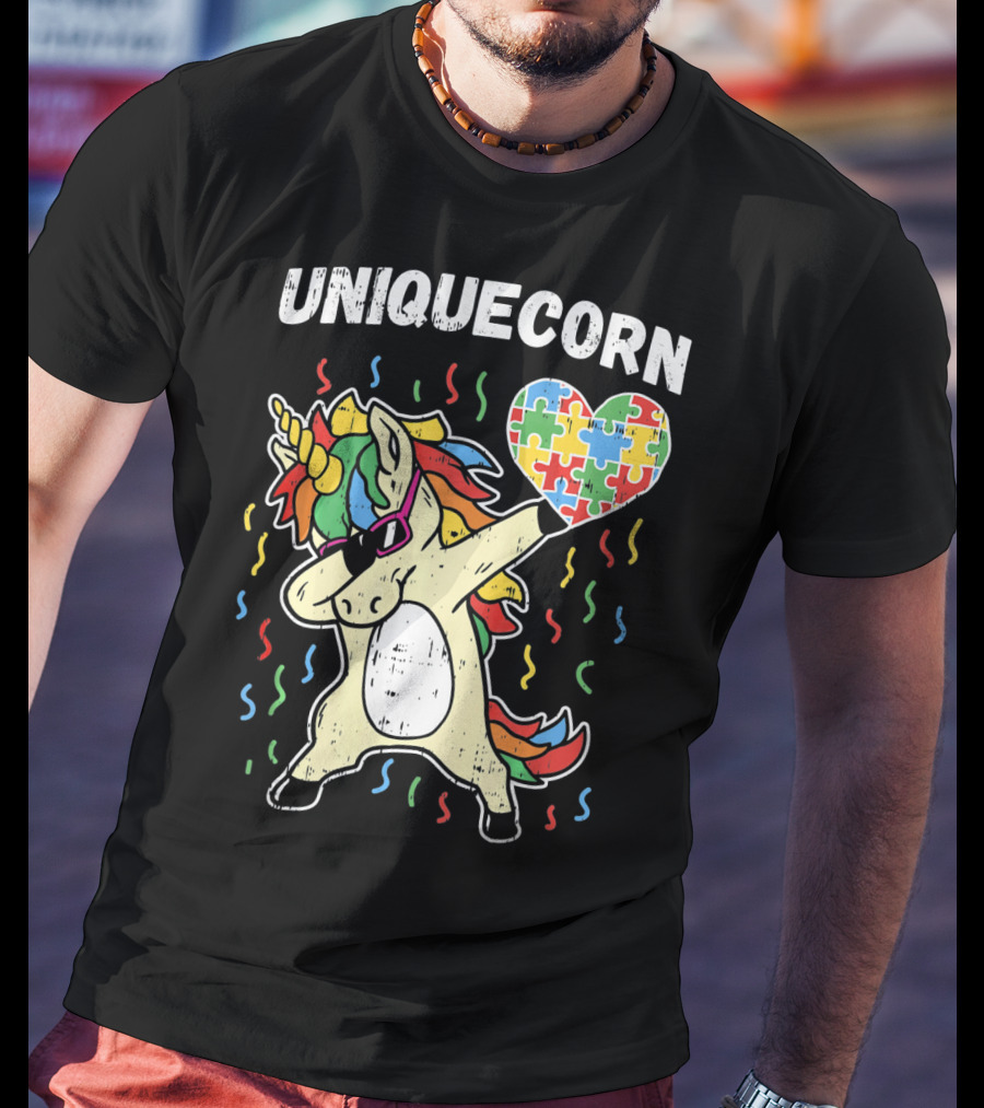 Uniquecorn Dabbing Unicorn Puzzle Heart Autism Awareness T-Shirt