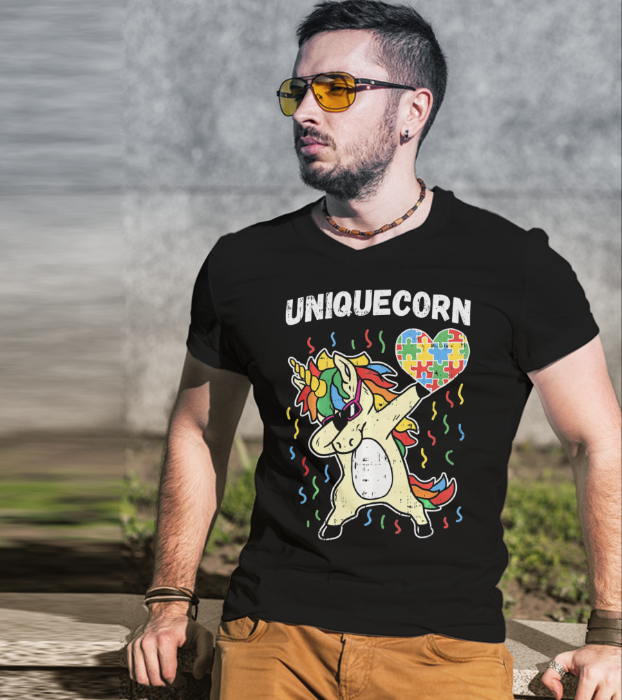 Uniquecorn Dabbing Unicorn Puzzle Heart Autism Awareness T-Shirt