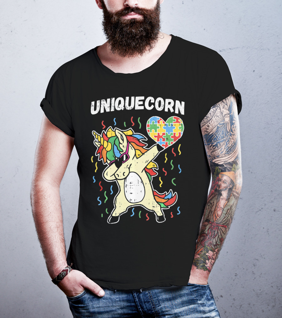 Uniquecorn Dabbing Unicorn Puzzle Heart Autism Awareness T-Shirt