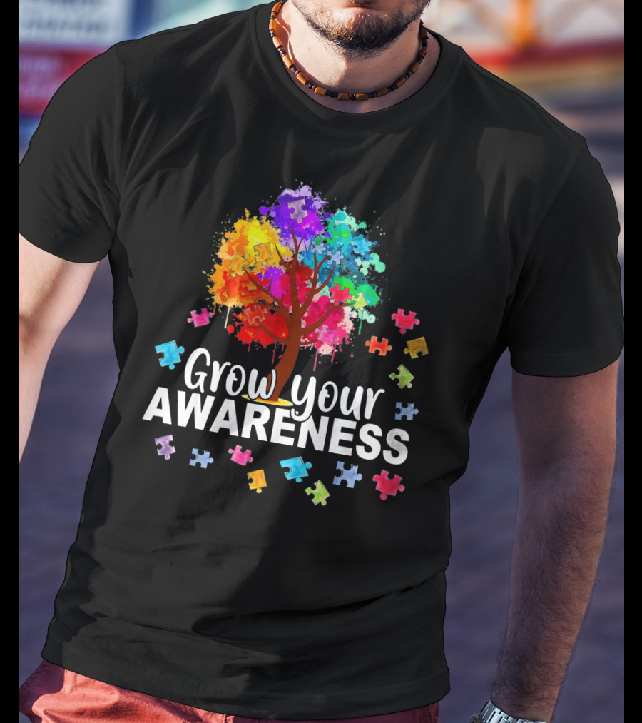 Grow Your Awareness Colorful Tree With Puzzle Pieces T-Shirt