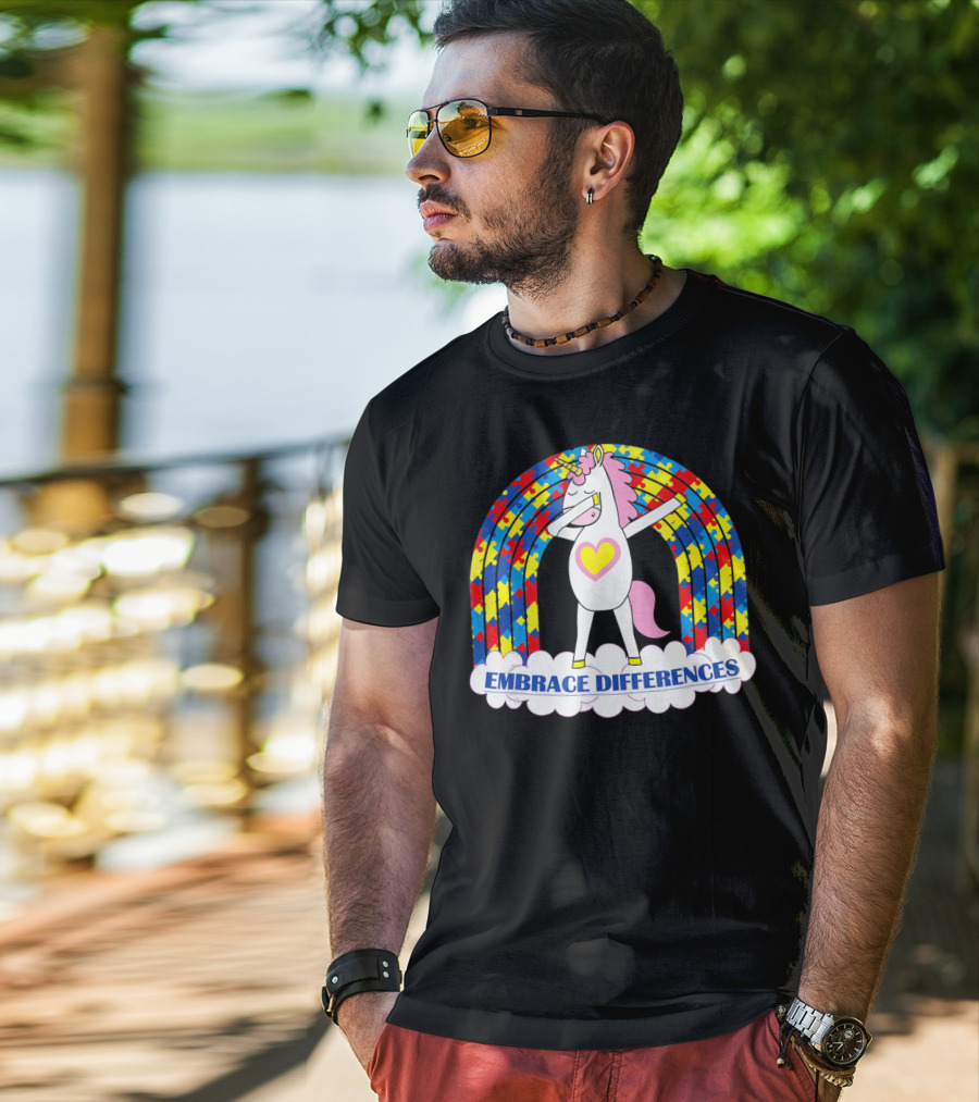 Embrace Differences Autism Awareness Kids Teens Girls Unicorn T-Shirt
