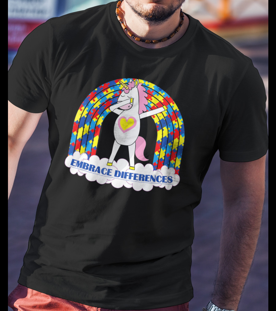Embrace Differences Autism Awareness Kids Teens Girls Unicorn T-Shirt