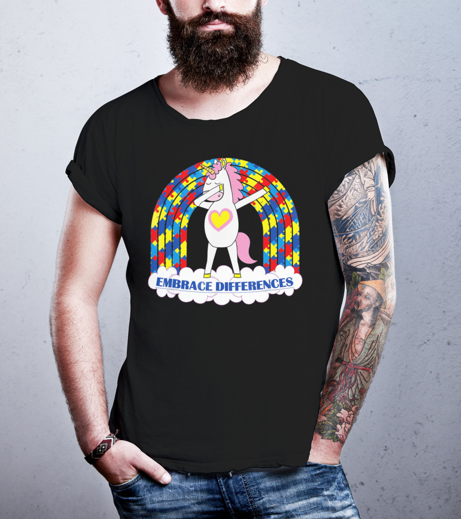 Embrace Differences Autism Awareness Kids Teens Girls Unicorn T-Shirt
