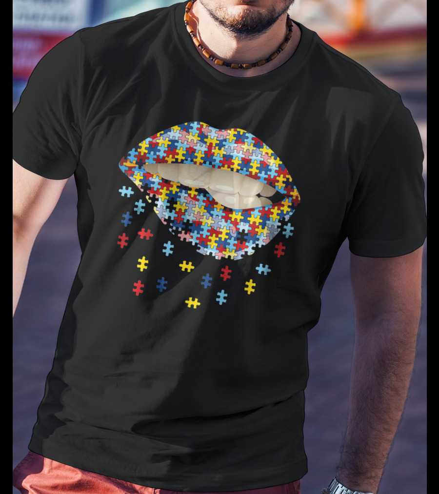 Autism Awareness Puzzle Pieces Lip T-Shirt
