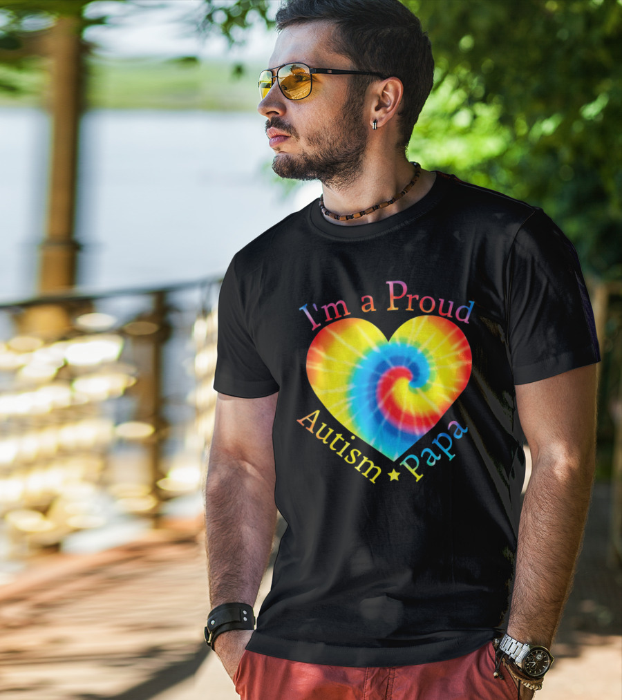 I'm A Proud Autism Papa Rainbow Heart Spiral T-Shirt