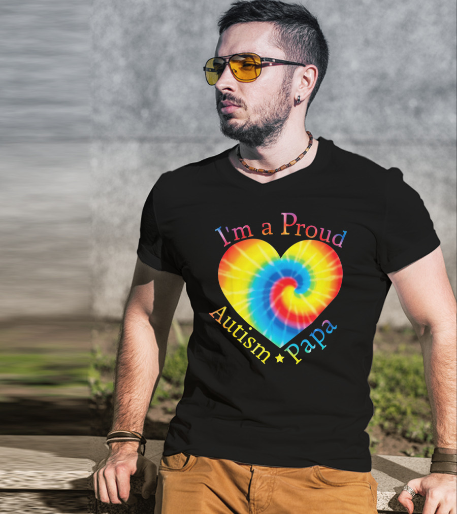 I'm A Proud Autism Papa Rainbow Heart Spiral T-Shirt