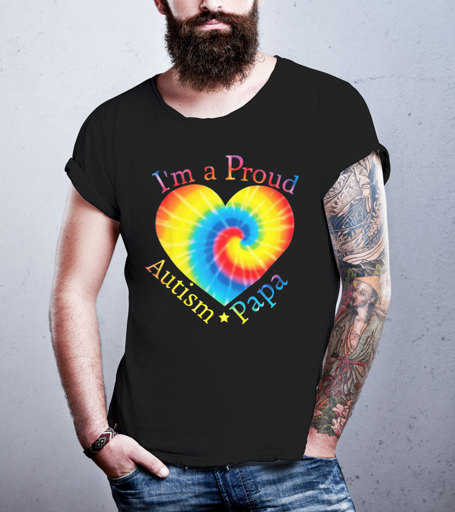 I'm A Proud Autism Papa Rainbow Heart Spiral T-Shirt