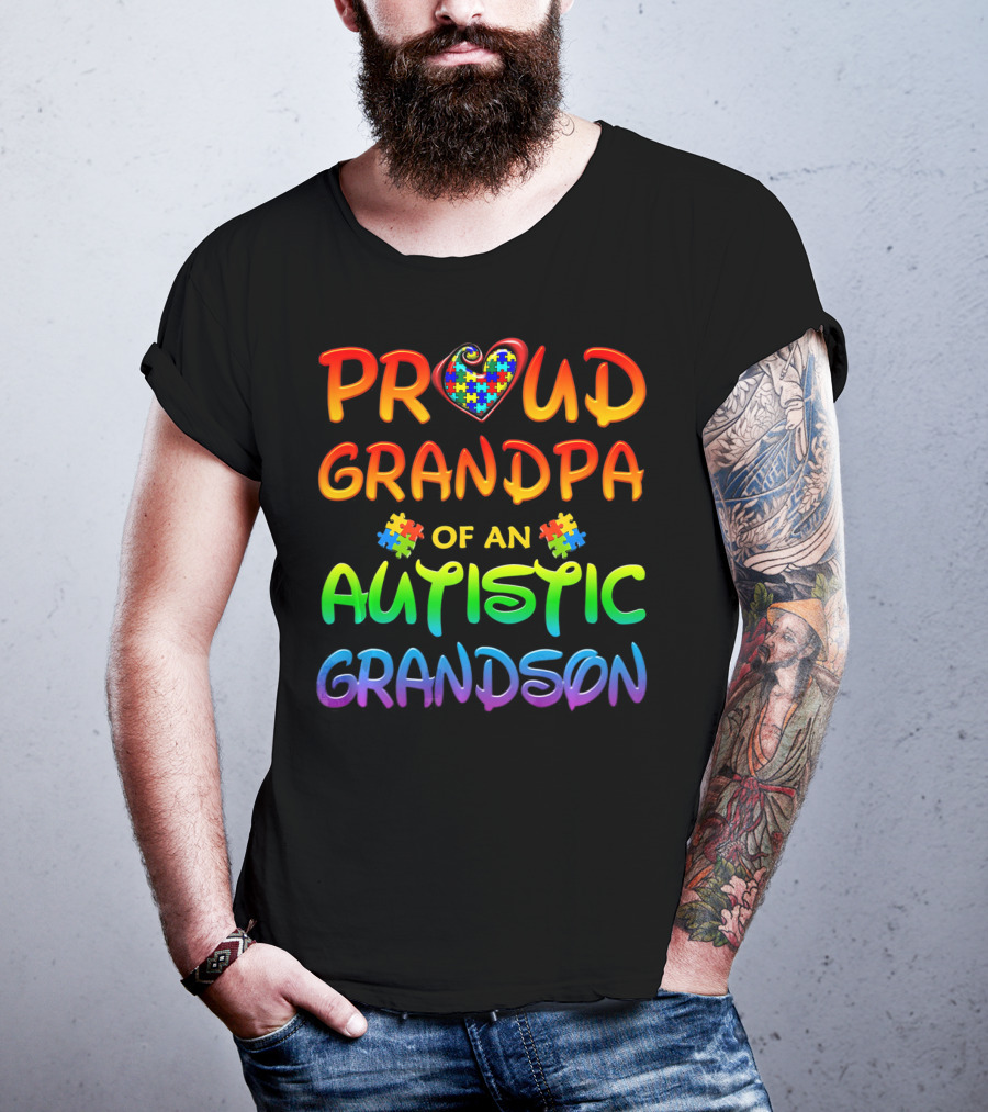 Proud Grandpa Of An Autistic Grandson Autism Awareness T-Shirt