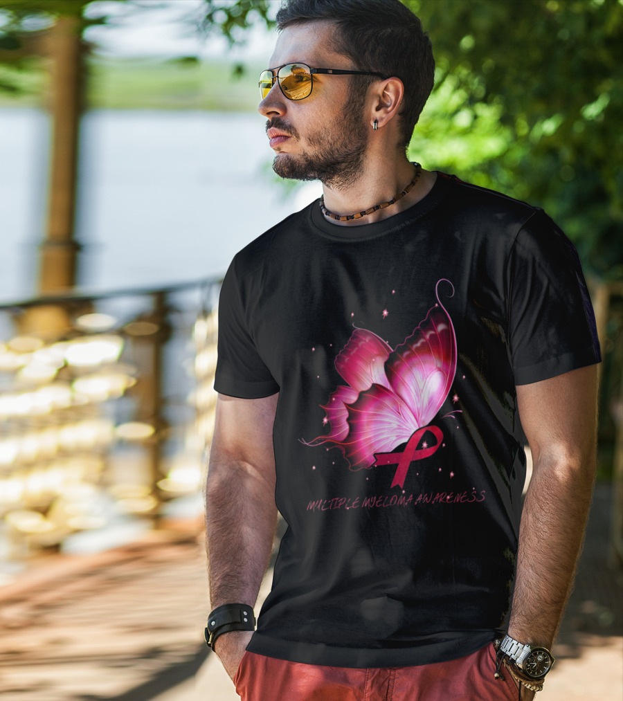 MULTIPLE MYELOMA AWARENESS Pink Butterfly T-Shirt