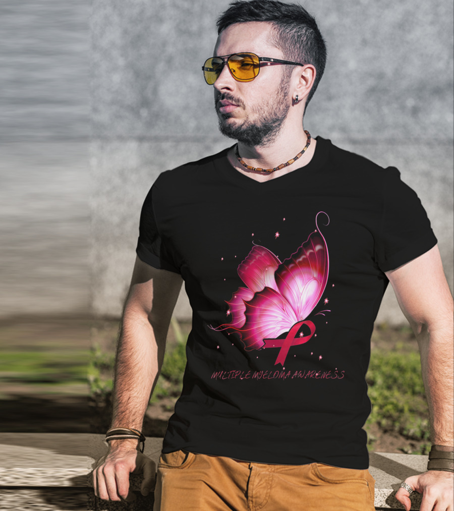 MULTIPLE MYELOMA AWARENESS Pink Butterfly T-Shirt