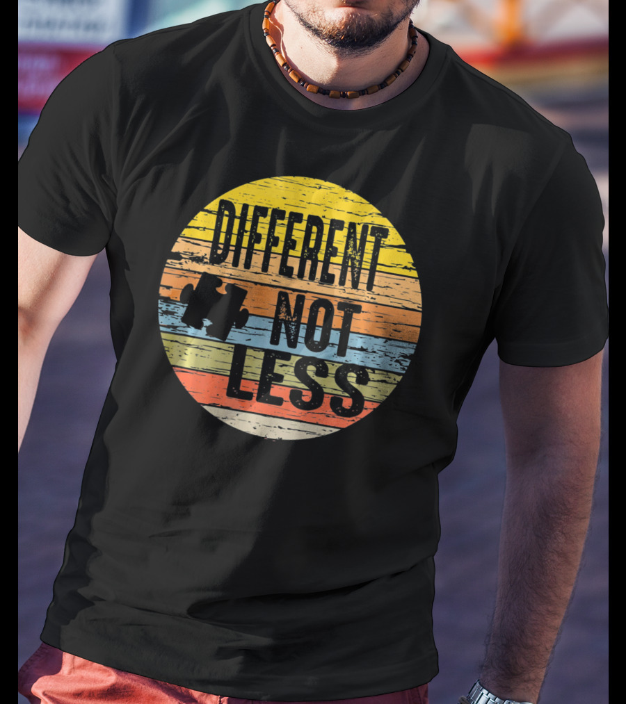 Different Not Less Retro Distressed Autism Awareness Puzzle T-Shirt