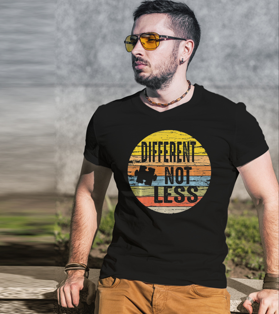 Different Not Less Retro Distressed Autism Awareness Puzzle T-Shirt