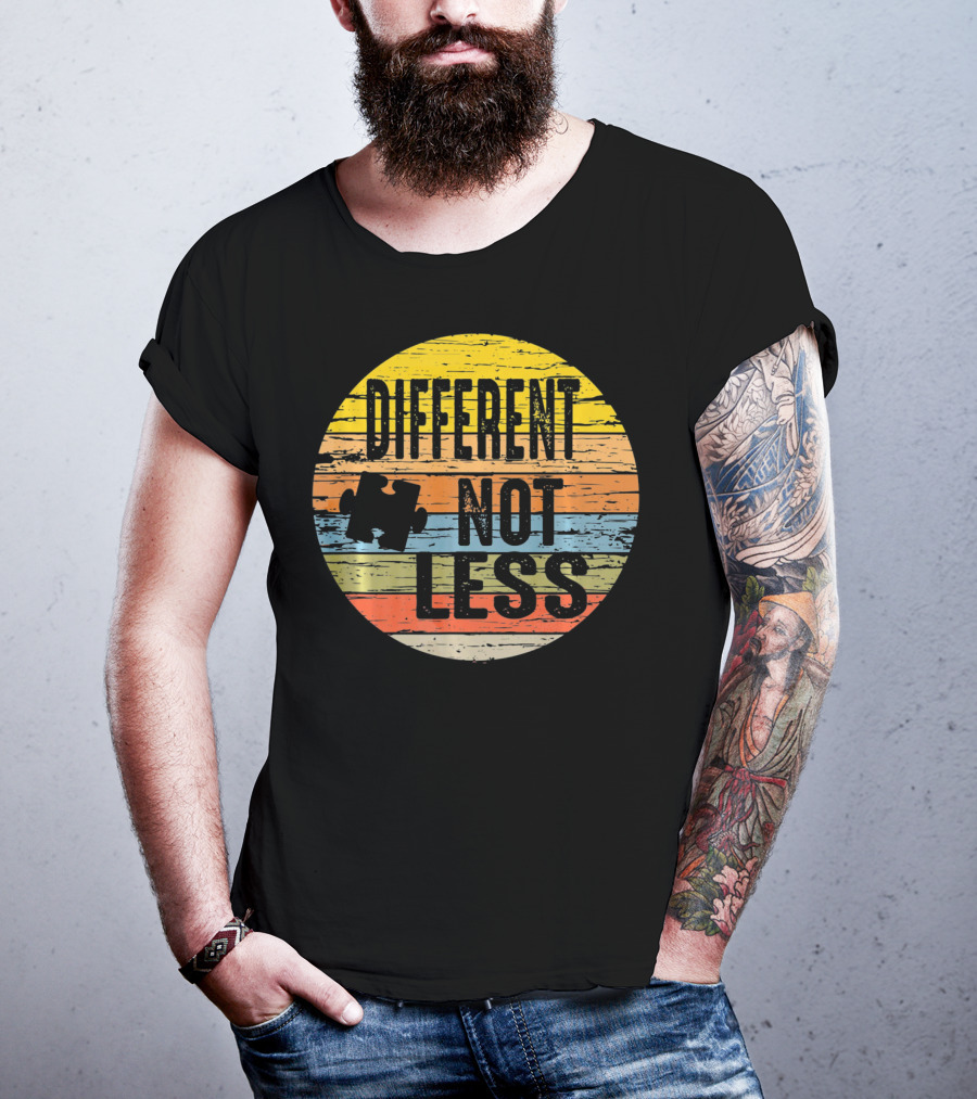 Different Not Less Retro Distressed Autism Awareness Puzzle T-Shirt