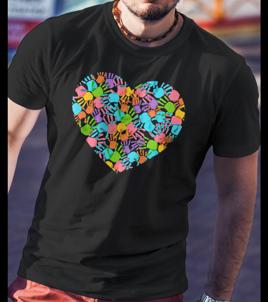 Autism Awareness Colorful Handprint Heart T-Shirt