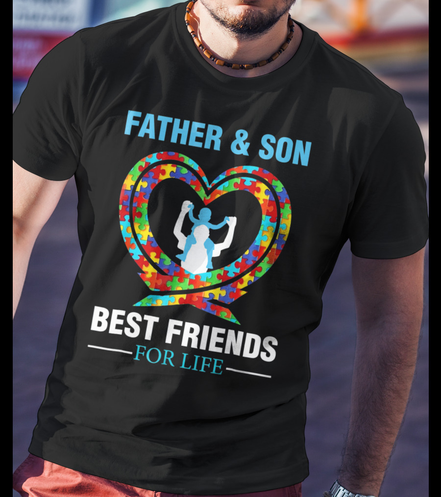 Father And Son Best Friends For Life Heart Puzzle T-Shirt