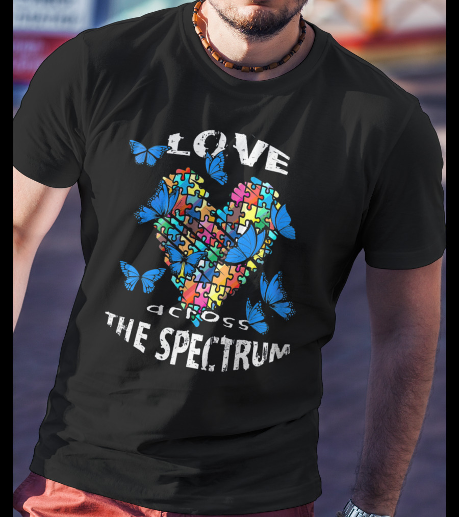 Love Across The Spectrum Autism Awareness Blue Butterflies T-Shirt