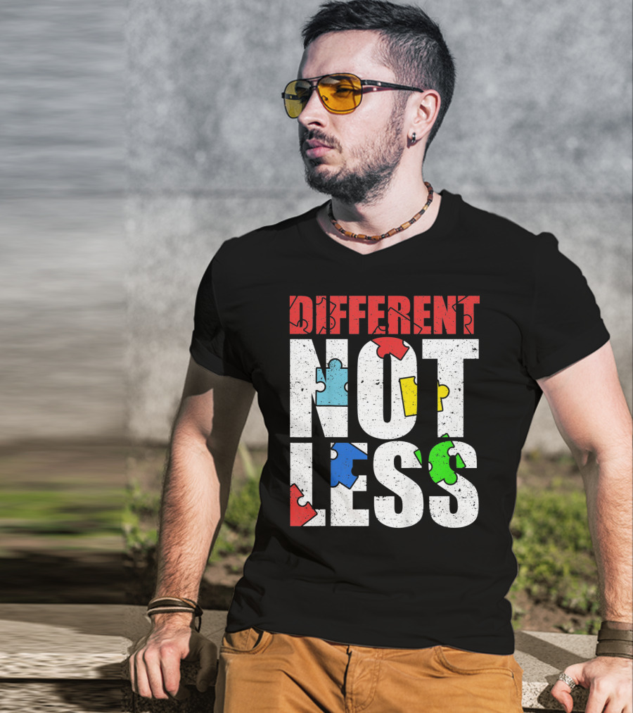 Kids Autism Awareness Different Not Less Puzzle Pieces T-Shirt