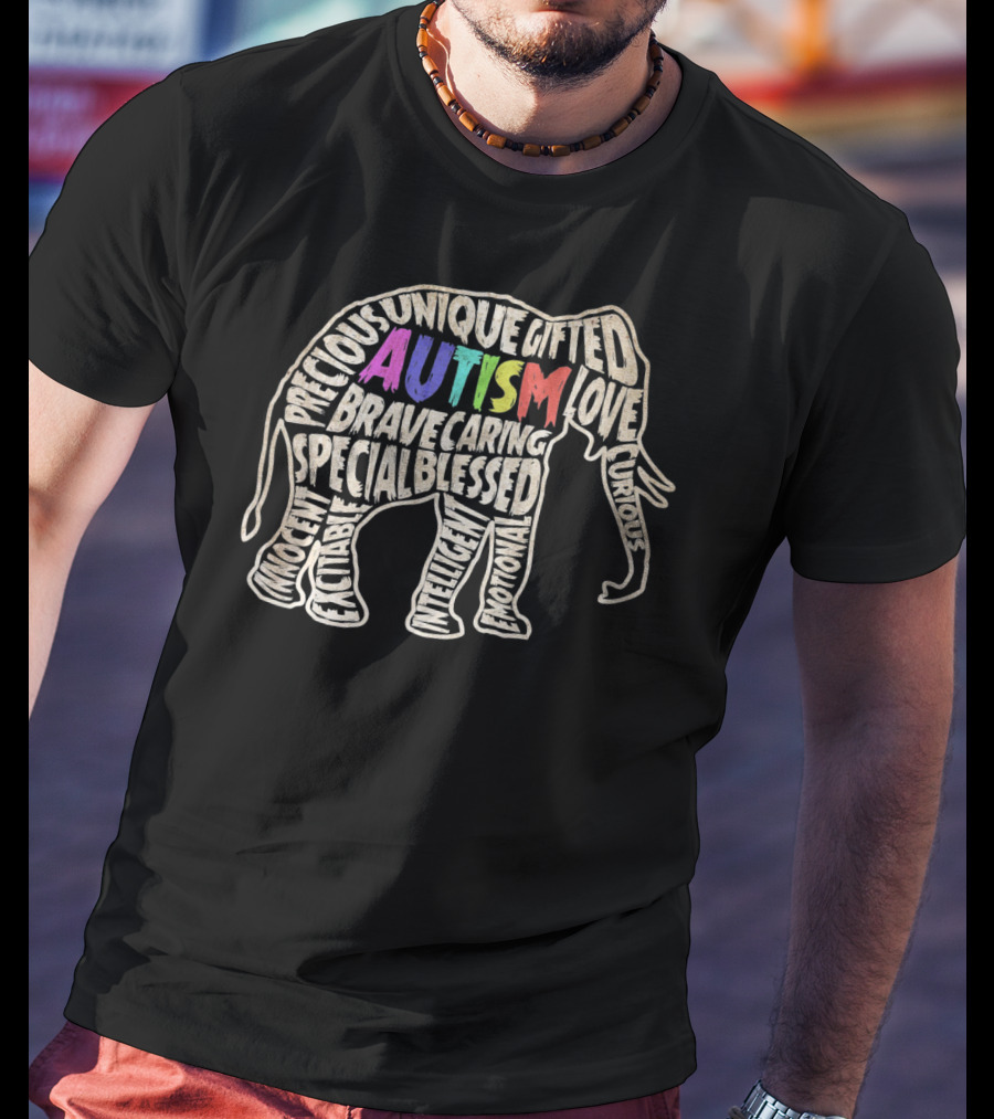 Autism Awareness Elephant Unique Gifted Precious Love Curious Special Blessed Courage Brave Caring T-Shirt