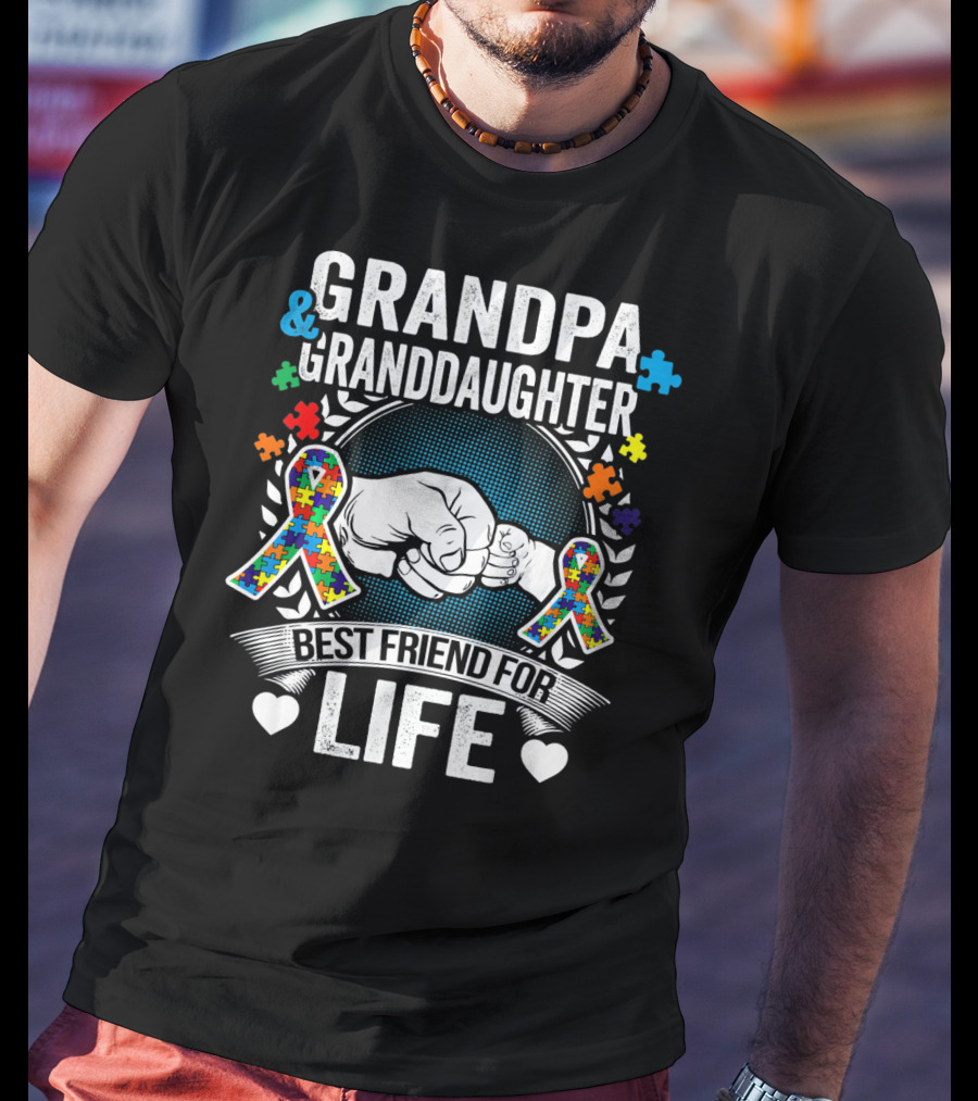 Grandpa And Granddaughter Best Friend For Life Autism Awareness Puzzle T-Shirt