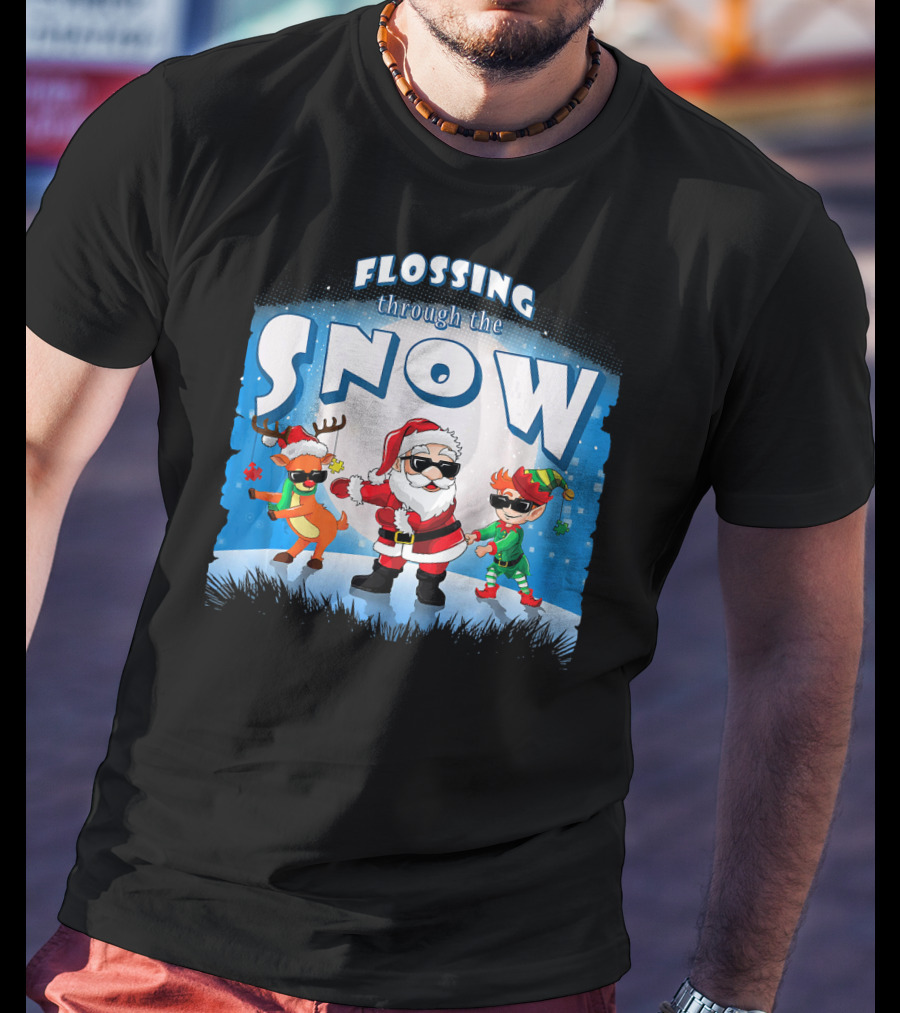 Flossing Through The Snow Santa Elf Reindeer T-Shirt