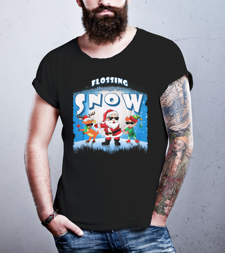 Flossing Through The Snow Santa Elf Reindeer T-Shirt