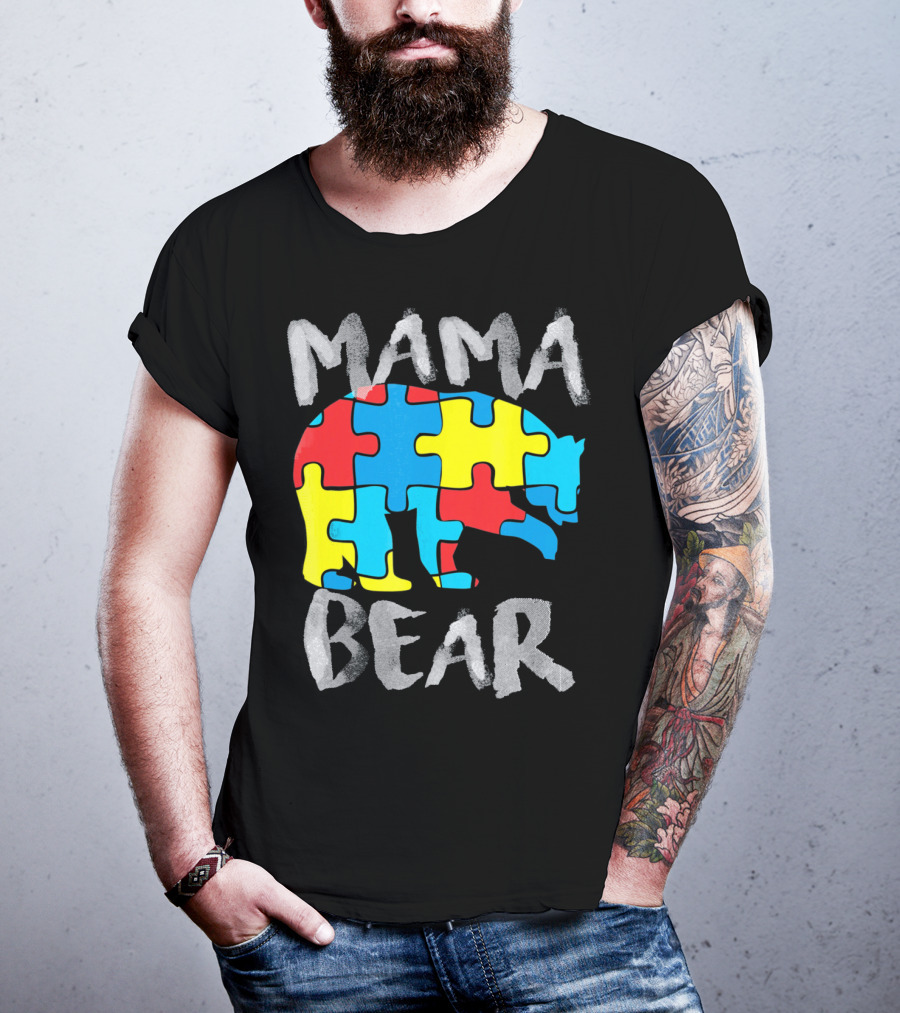 Mama Bear Autism Awareness Puzzle Piece Love Support T-Shirt