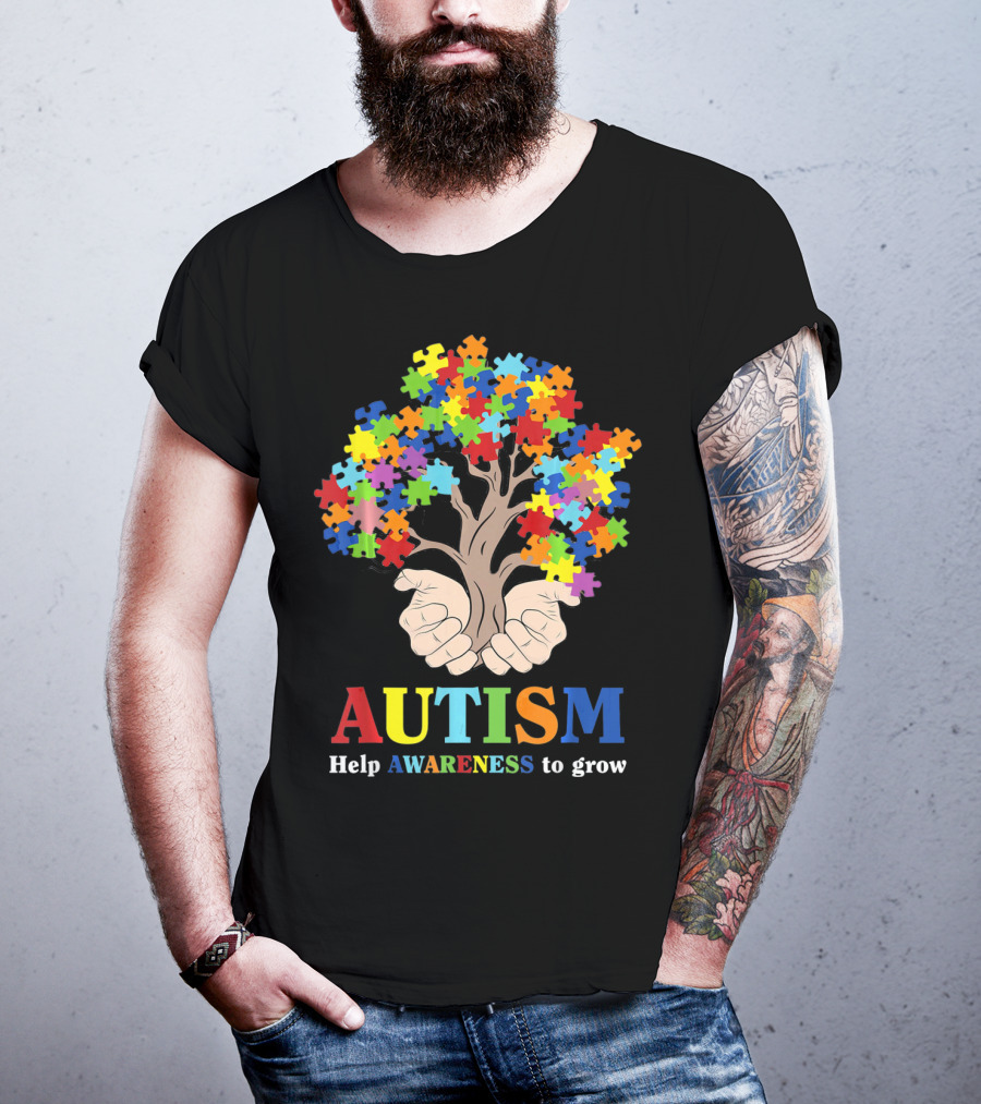 AUTISM Help Awareness To Grow With Puzzle Piece Tree T-Shirt