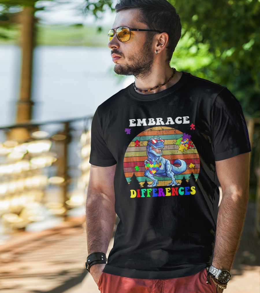 Embrace Differences Dinosaur Puzzle Heart T-Shirt