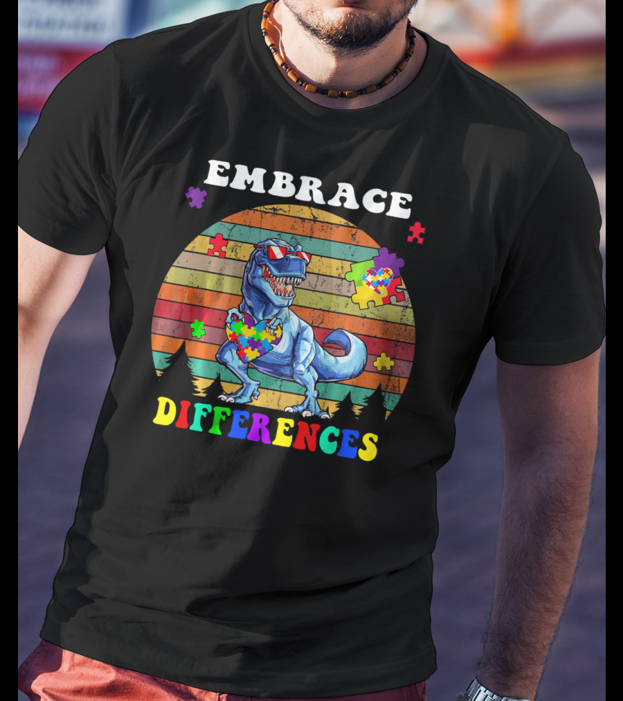 Embrace Differences Dinosaur Puzzle Heart T-Shirt