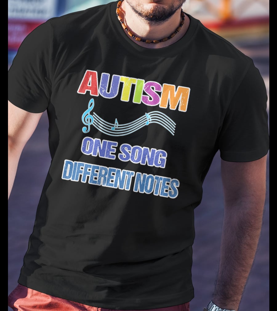 Autism One Song Different Notes Musical Clef T-Shirt