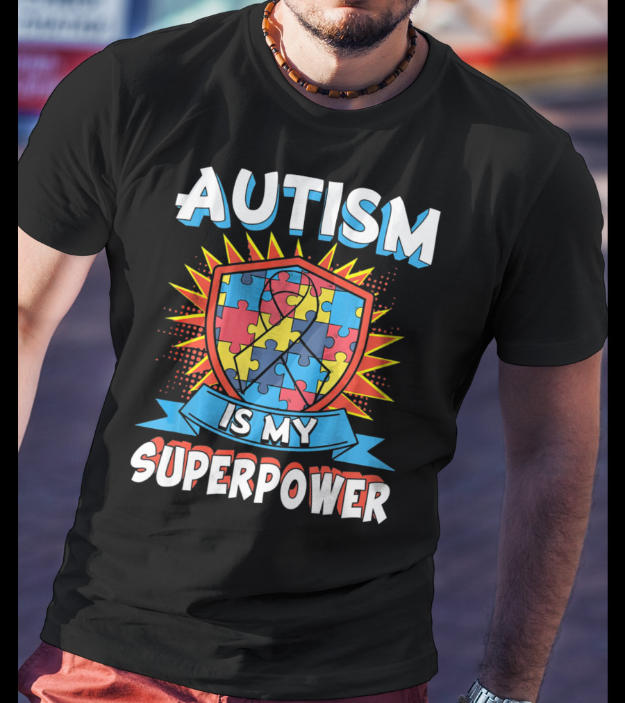 Autism Is My Superpower Puzzle Shield T-Shirt