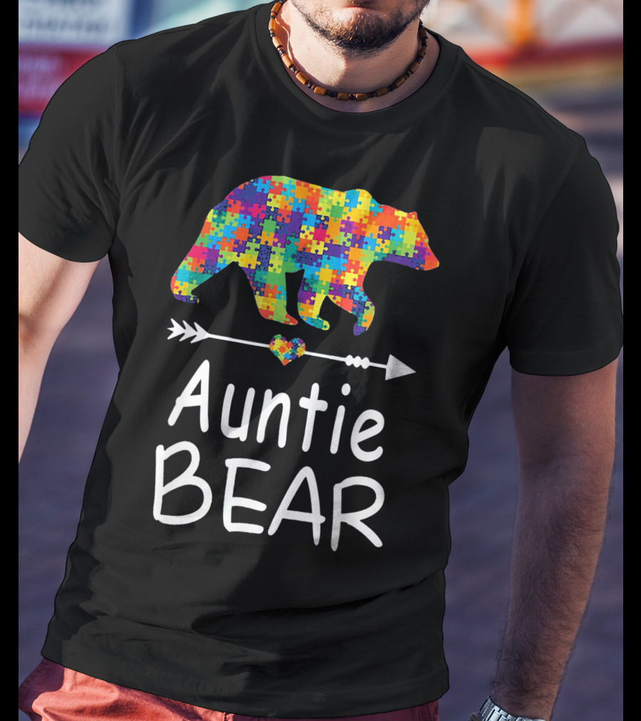 Auntie Bear Puzzle Pattern Autism Awareness Family T-Shirt