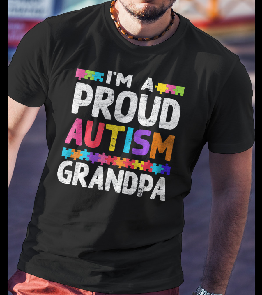 Proud Autism Grandpa Puzzle Pieces T-Shirt