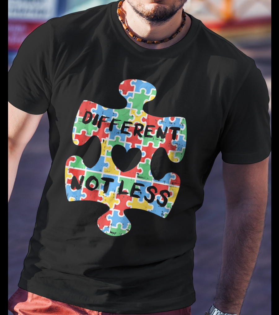 Different Not Less Autism Awareness Puzzle Piece Heart T-Shirt