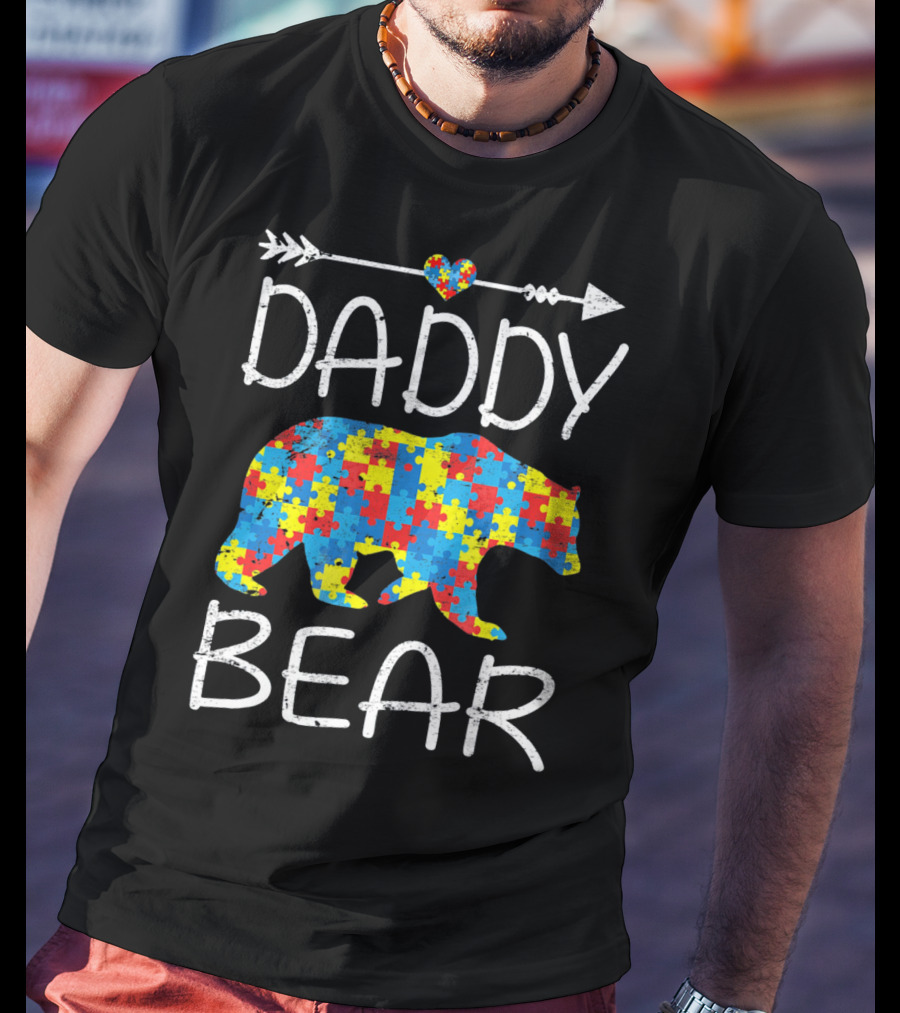 Daddy Bear Autism Awareness Puzzle Arrow Love T-Shirt