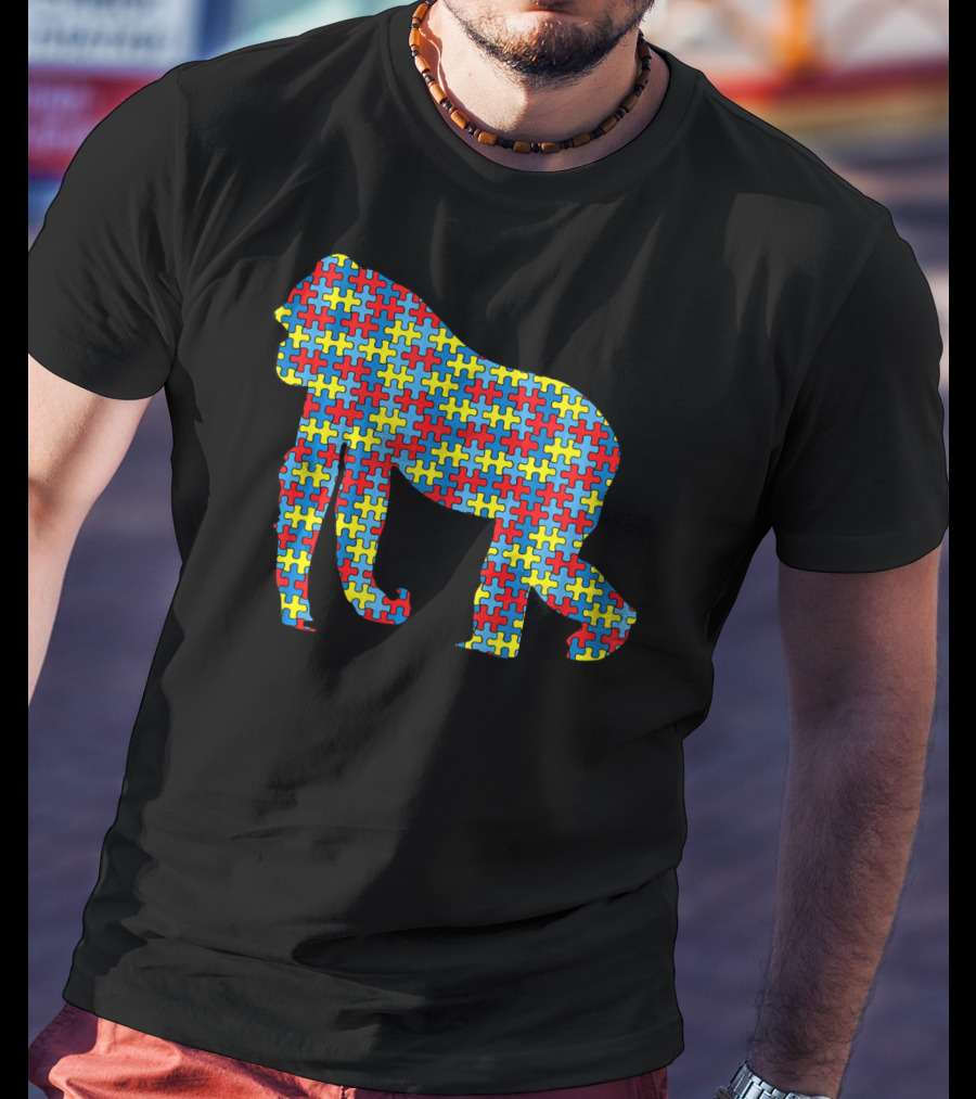 Gorilla Autism Awareness Puzzle Pattern Kids Ape Animal T-Shirt