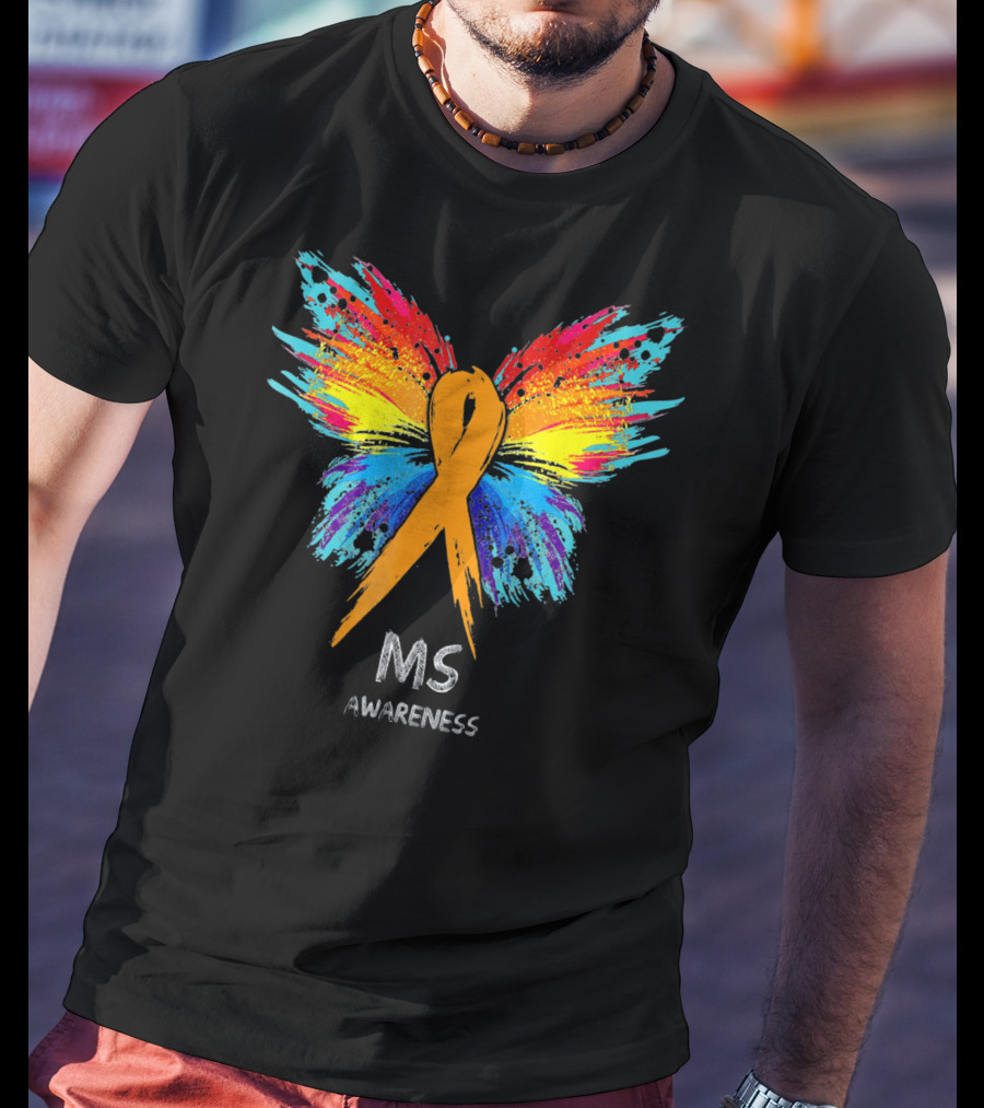 MS Awareness Butterfly Ribbon Colorful Wings T-Shirt