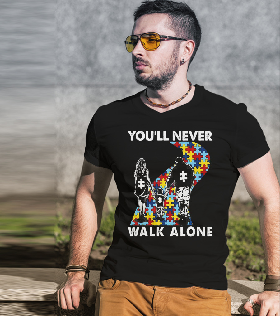 You'll Never Walk Alone Family Autism Awareness Puzzle Path T-Shirt