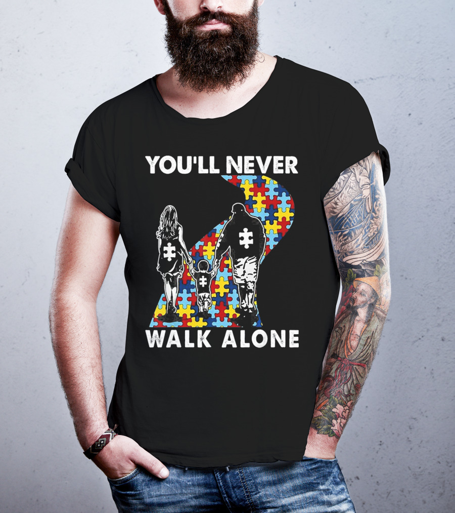 You'll Never Walk Alone Family Autism Awareness Puzzle Path T-Shirt