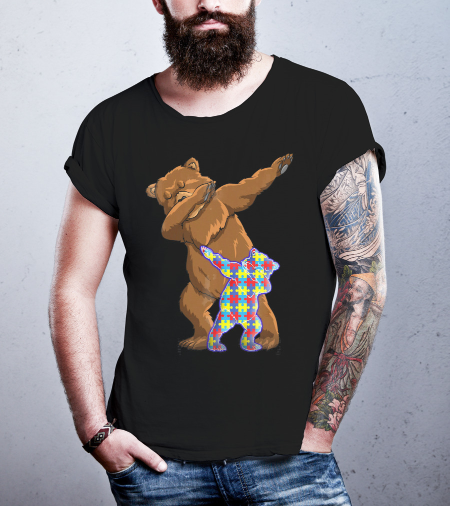 Dabbing Mama Bear With Autism Puzzle Pattern Cub T-Shirt