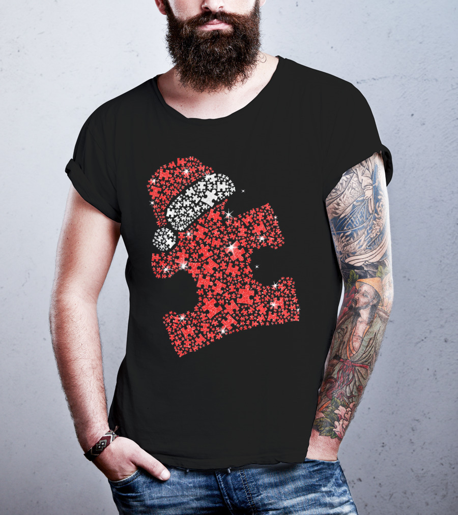 Puzzle Pieces Santa Hat Autism Awareness T-Shirt